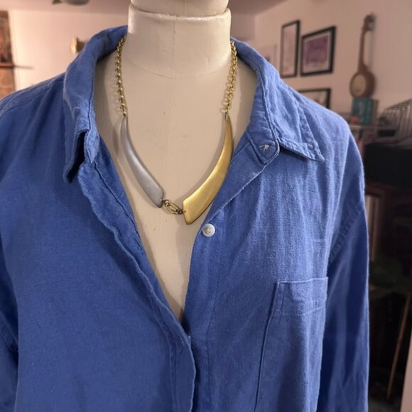 Alexis Bittar Lucite Statement Necklace Gold Silver Signed - Picture 2 of 9